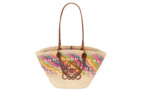 LOEWE Palm Fiber With Calfskin Basket Bag, Tote Bag, Shopping Bag, Shoulder Bag, Handbag Women's Multicolor