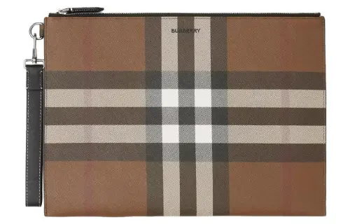 Burberry Leather Trim Clutch Regular Unisex Brown