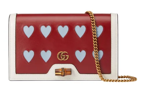 GUCCI Diana Leather Handbag, Shoulder Bag, Crossbody Bag Mini Women's Red/Blue
