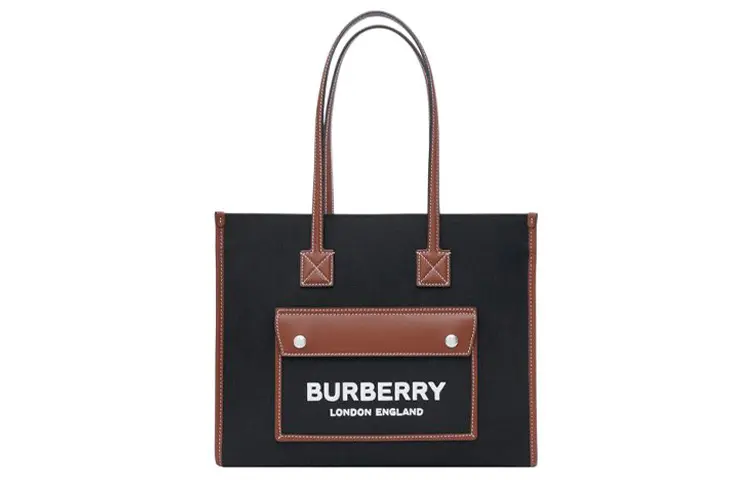 Burberry Canvas With Calfskin Tote Bag, Shopping Bag, Handbag Small Women's Black/Brown