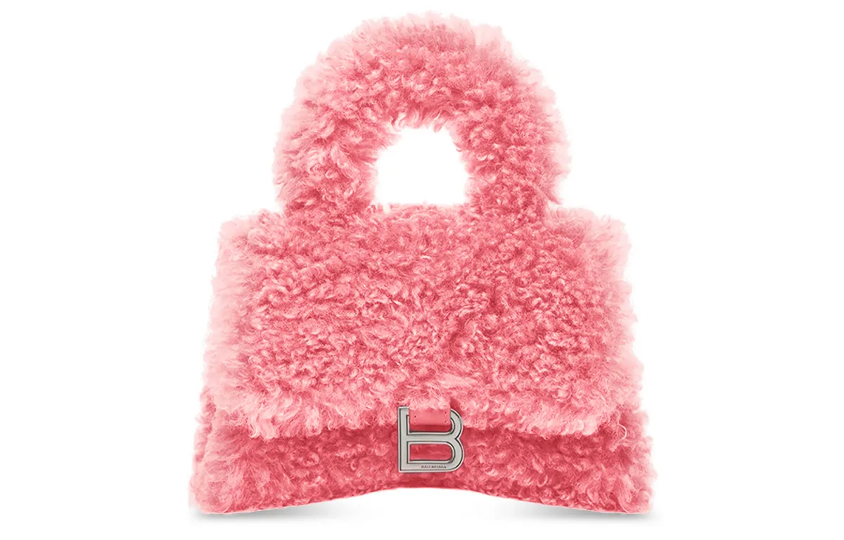 Balenciaga Furryhourglass Sheepskin Crossbody One Shoulder Handbag Mini Women's Pink
