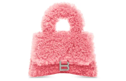 Balenciaga Furryhourglass Sheepskin Crossbody One Shoulder Handbag Mini Women's Pink