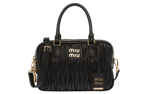 MIU MIU Matelasse Nappa Leather Top Handle Black