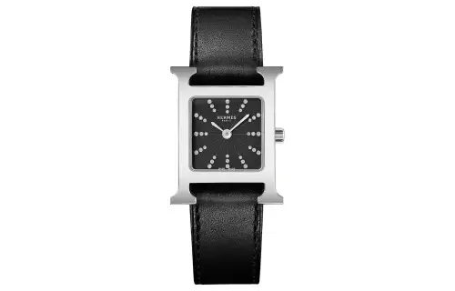 HERMES Heure H Collection Wrist Watches Quartz Movement Crocodile Leather Strap Black Dial Women's Watch