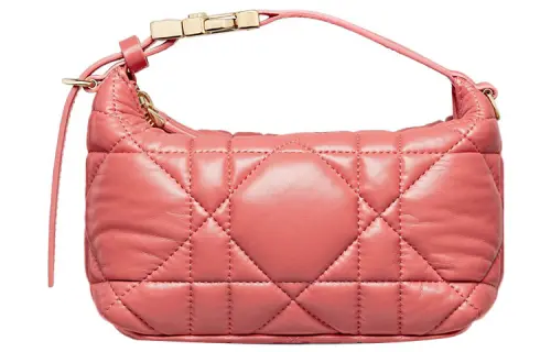 DIOR DiorTravel Cow Leather Clutch Small Women's Gray Tone Coral Pink
