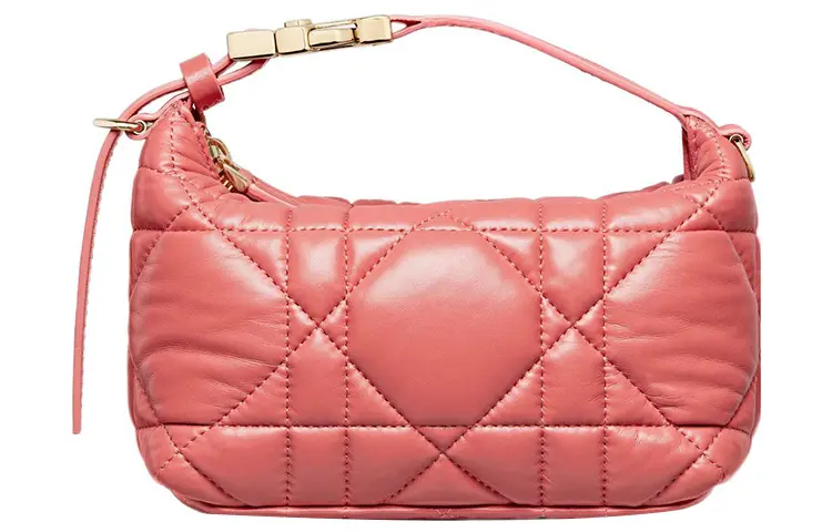 DIOR DiorTravel Cow Leather Clutch Small Women's Gray Tone Coral Pink