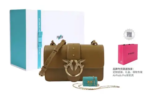 PINKO SIMPLY Cow Leather Swallow Bag, Crossbody Bag, Shoulder Bag Mini Women's Brown