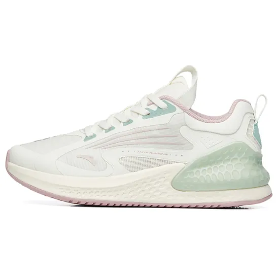 ANTA C37+ Running Shoes Women's Low-Top Ivory White/Lotus Grey/Pea Green