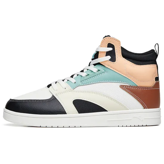 ANTA Street Play Series Skateboard Shoes Women's High-Top Ivory White Black/Flesh Pink Orange