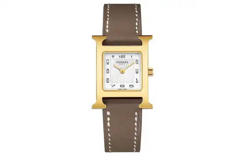 HERMES Heure H Wrist Watches Quartz Movement Genuine Leather Strap White Dial Women's 30m Water Resistant
