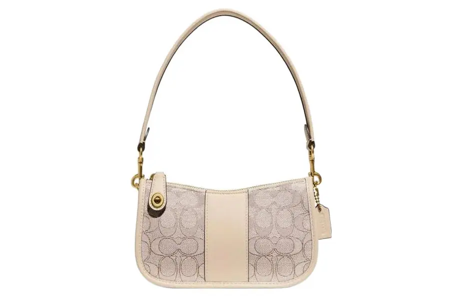 COACH Swinger Iconic Jacquard With Tanned Leather Pochette, Shoulder Bag, Handbag, Shoulder Bag Small Women's