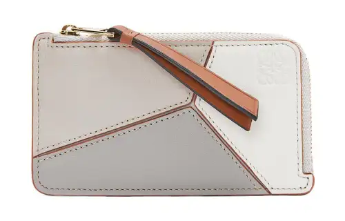 LOEWE Puzzle Cow Leather Coin Purse, Card Holder Women's Gray White