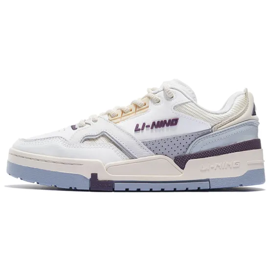 LiNing 001 Skateboard Shoes Women's Low-Top Ecru/Microcrystalline Gray/Rabbit Gray/Purple