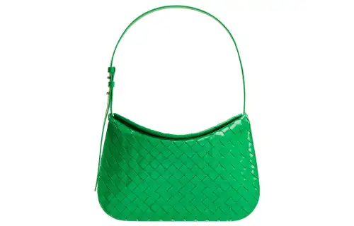 Bottega Veneta Flap Cow Leather Crescent Bag, Pochette, Handbag, Shoulder Bag Women's Parrot Green