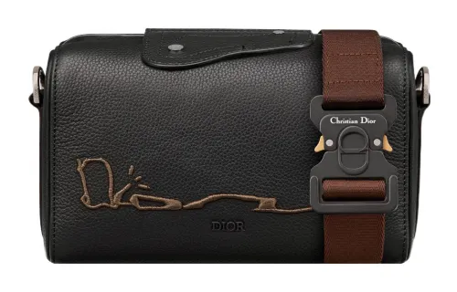 DIOR CACTUS JACK Collaboration Grained Calfskin Messenger Bag, Crossbody Bag, Shoulder Bag Men's Black