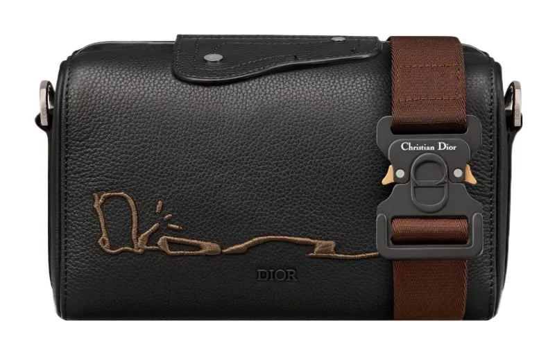 DIOR CACTUS JACK Collaboration Grained Calfskin Messenger Bag, Crossbody Bag, Shoulder Bag Men's Black