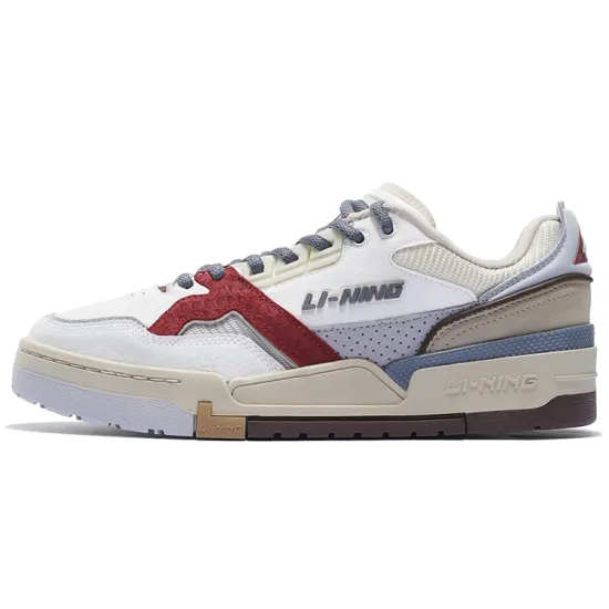 LiNing 001 Skateboard Shoes Men Low-Top Ecru/Microcrystalline Gray/Bicycle Red/Blue