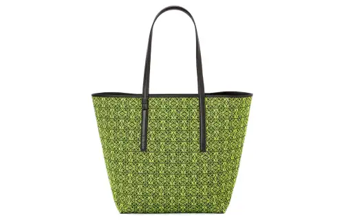 LOEWE Anagram Basket Jacquard Fabric With Calfskin Tote Bag, Shopping Bag, One Shoulder Handbag Men's Neon Yellow