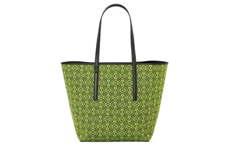 LOEWE Anagram Basket Jacquard Fabric With Calfskin Tote Bag, Shopping Bag, One Shoulder Handbag Men's Neon Yellow