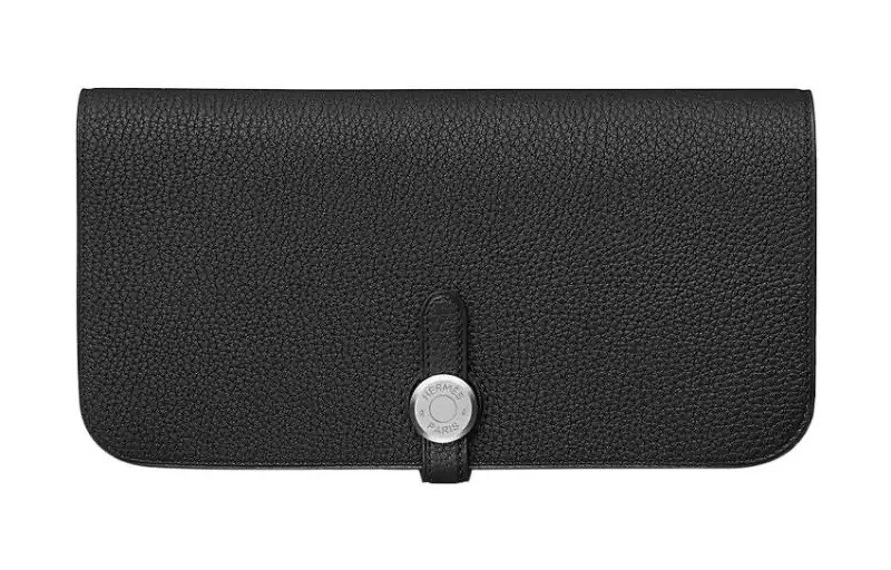 HERMES Dogon Togo Calfskin Wallet Women's Noir Black