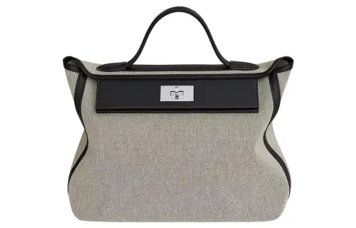 HERMES 24/24 Canvas With Swift Calfskin Handbag Regular Women's Light Beige & Black