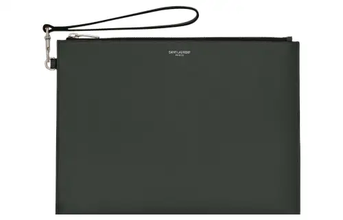 SAINT LAURENT PARIS Calfskin Clutch Men's Dark Green