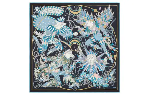 HERMES Scarves Women's Black Blue/Sky Blue/Pink