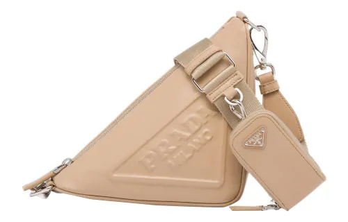 PRADA Triangle Leather Crossbody Bag, Shoulder Bag Women's Sand Yellow