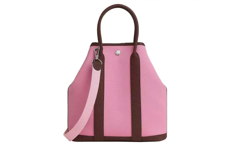 HERMES Garden Party Canvas With Negonda Calfskin Handbag 28 Women's Saddle Equipment Red Pink