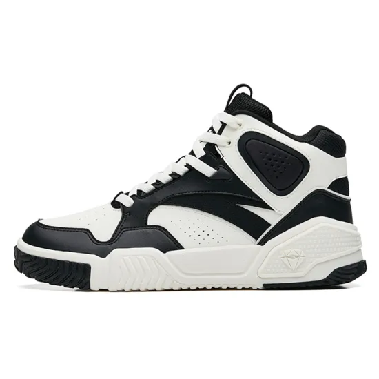 ANTA Skateboard Shoes Men High-Top Black Ivory White