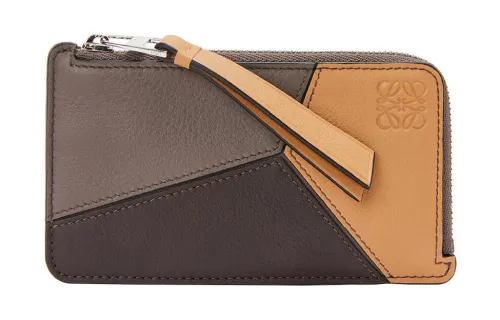 LOEWE Puzzle Calfskin Coin Purse, Card Holder Men's Light Warm Desert/Chocolate
