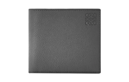 LOEWE Soft Grain Cow Leather Wallet Men's Gray