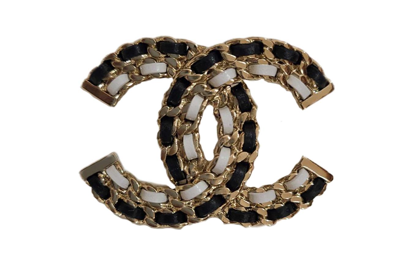 Женская брошь Chanel (черно-золотая)