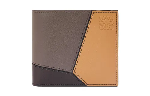 LOEWE Puzzle Calfskin Wallet Men's Light Warm Desert/Chocolate