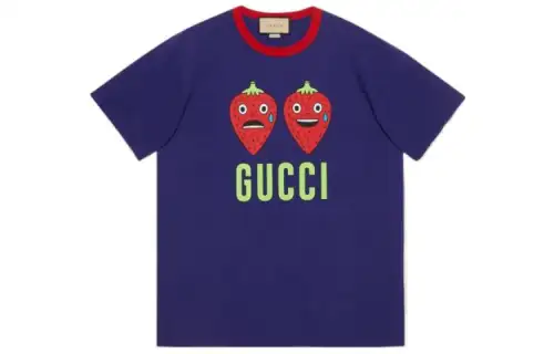 GUCCI Strawberry Print Cotton T Shirt