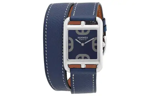 HERMES Cape Cod Wrist Watches Quartz Movement Crocodile Leather Strap Blue Dial Women's Watch