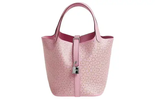 HERMES Picotin Lock Swift Calfskin Basket Bag, Bucket Bag, Handbag 18 Women's Mallow Purple/Copper Red/White