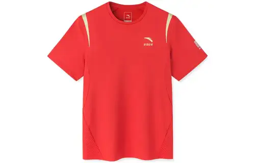 ANTA T Shirts Men's Red Crew Neck Moderate Straight Fit