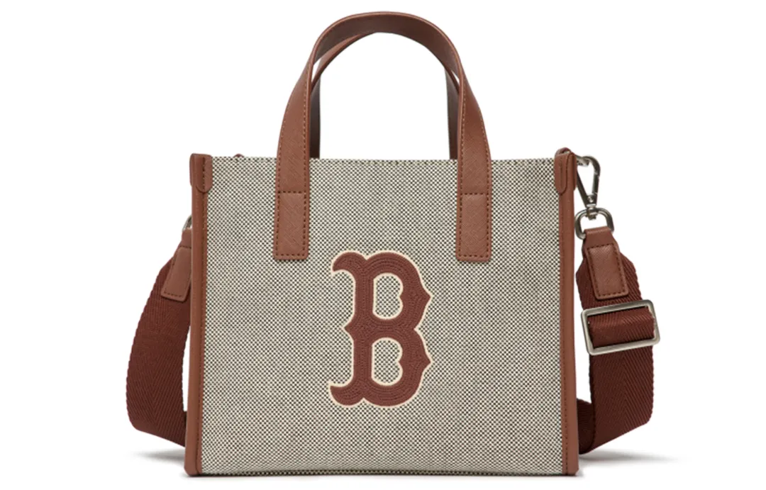 MLB Boston Red Sox Polyester Tote Bag, Shopping Bag, Boston Crossbody Bag, One Shoulder Bag, Handbag Small Unisex Brown