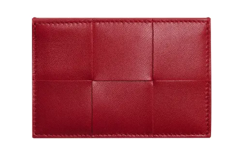 Bottega Veneta Lambskin With Calfskin Card Holder Women's Dark Red