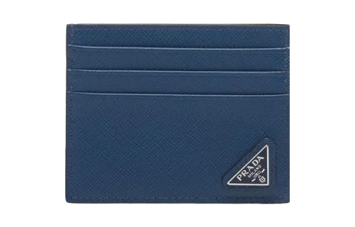 PRADA Saffiano Leather Card Holder Men's Blue