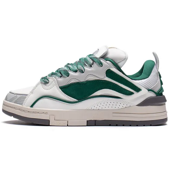 LiNing Wave Skateboard Shoes Men Low-Top Champagne White/Eternal Green