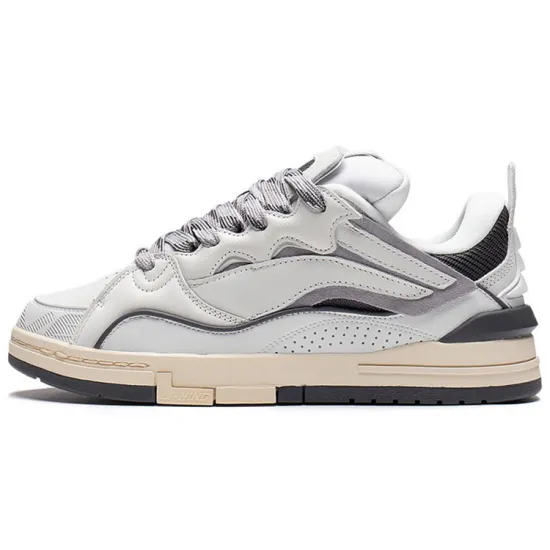 LiNing Wave Golden Slip Resistant Cushioning Wear Resistant Lightweight Low Top Skateboard Shoes Men's White Gray