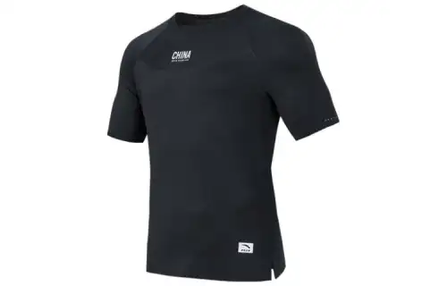 ANTA T Shirts Men's Black Crew Neck Moderate Straight Fit