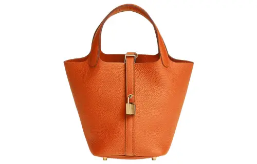 HERMES Picotin Lock Clemence Bullock Leather Basket Bag, Bucket Bag, Handbag 18 Women's 93 Orange Hermes Orange