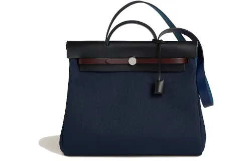 HERMES Herbag Zip Canvas With Leather Shoulder Bag, Crossbody Bag, Handbag 39 Unisex Brown/Black/Dark Blue