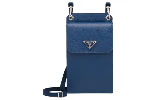 PRADA Saffiano Leather Cell Phone Pouch Men's Blue