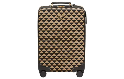 PRADA Symbole Embroidery Jacquard Fabric With Leather Suitcase Luggage Men's Black & Beige & Yellow