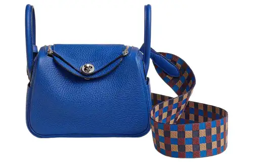 HERMES Lindy Clemence Cow Leather Handbag 19 Women's Royal Blue/Billiard Blue/Cookie/Hermes Red