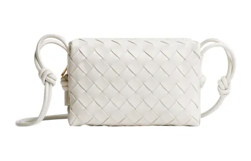 Bottega Veneta Loop Leather Camera Bag Storage Bag Handheld Shoulder Bag Mini Women's White